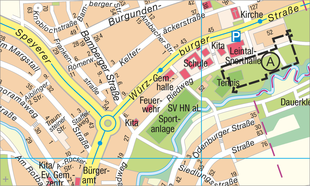 Übersichtsplan Sportanlagen Leinbach Geltungsbereich A - Kartengrundlage: Vermessungs- und Katasteramt
