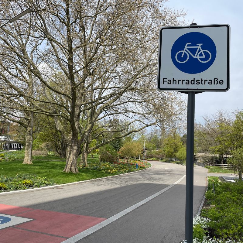Man sieht die Fahrradstraße im Stadtteil Neckarbogen.