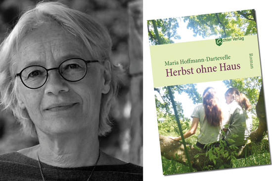 Autorin Maria Hoffmann-Dartevelle und das Buchcover ihres Buches "Herbst ohne Haus", © Achter Verlag; vhs Heilbronn