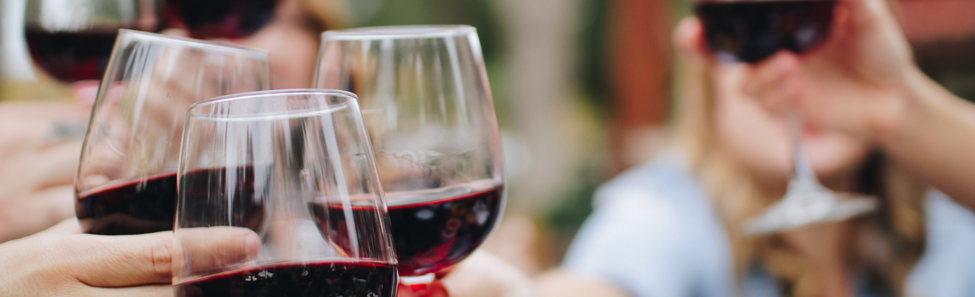 Gruppen stößt mit Rotwein an