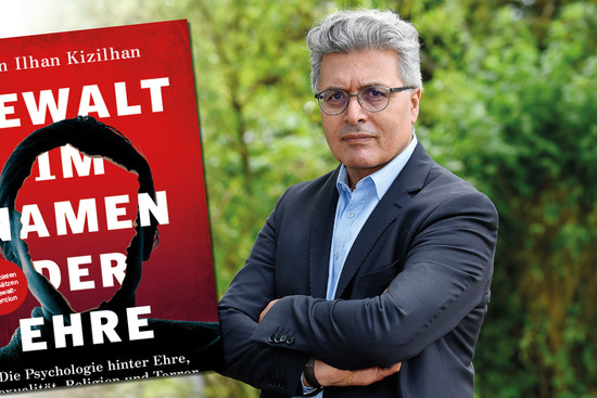 Autor Jan Ilhan Kizilhan und das Cover seinen Buche "Gewalt im Namen der Ehre", © privat; Europa Verlag; vhs Heilbronn