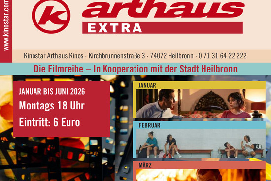 Willkommen im ersten EXTRA-Halbjahr 2026.

Wir präsentieren Ihnen in den nächsten sechs Monaten wieder 26 Filme, die bisher in den Heilbronner Kinos nicht zu sehen waren. Also mehr als zwei Dutzend Premieren!, © Kinostar